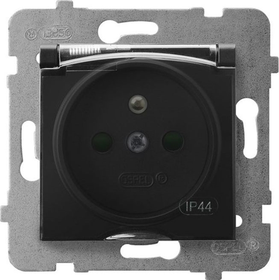 Picture of Ospel ARIA Gniazdo bryzgoszczelne z/u IP44 z przesonami torów prdowych wieczko przezroczyste czarny metalik GPH-1UZP/m/33/d