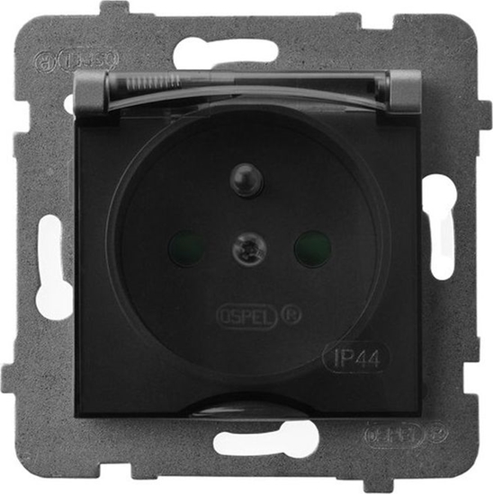 Picture of Ospel ARIA Gniazdo bryzgoszczelne z/u IP44 z przesonami torów prdowych wieczko przezroczyste szary mat GPH-1UZP/m/70/d