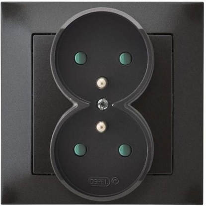 Picture of Ospel Gniazdo Impresja podwójne z uziemieniem i przesonami antracyt (GP-2YZP/50)