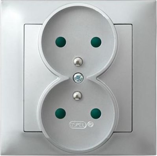 Picture of Ospel Gniazdo Impresja podwójne z uziemieniem i przesonami srebrne (GP-2YZP/18)