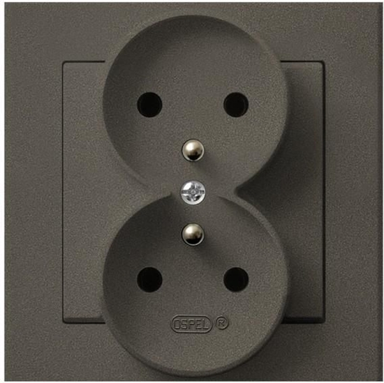 Изображение Ospel Gniazdo Sonata podwójne z uziemieniem czekoladowy metalik (GP-2RZ/40)