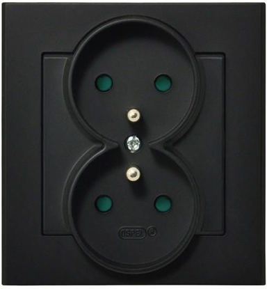 Picture of Ospel Gniazdo Sonata podwójne z uziemieniem i przesonami czarny metalik (GP-2RZP/33)