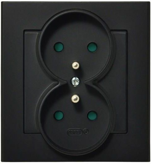 Picture of Ospel Gniazdo Sonata podwójne z uziemieniem i przesonami czarny metalik (GP-2RZP/33)