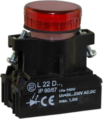 Изображение Promet Lampka sygnalizacyjna 22mm czerwona 24 - 230V AC / DC (W0-LDU1-L22D C)