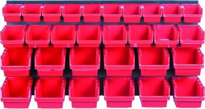 Attēls no Prosperplast KISTENBERG TABLICA WARSZTATOWA Z KUWETAMI CZARNA 80x40cm 2szt + 30 POJEMNIKÓW NTBNP3 CZERWONA KOR3-S411