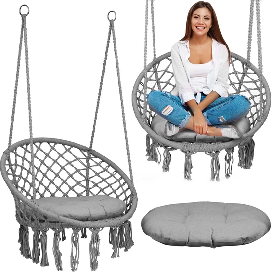 Picture of Sofotel Fotel ogrodowy wiszcy hutawka Boho szary + poduszka