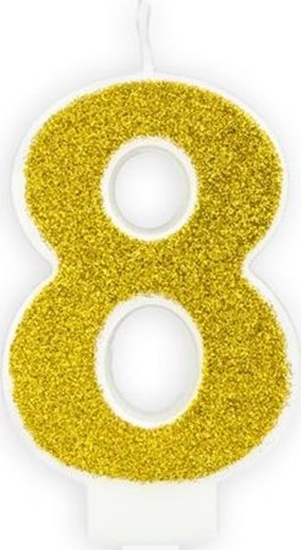 Изображение wieczka urodzinowa, cyferka 8, zota brokatowa, 7 cm. uniwersalny