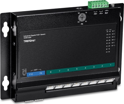 Picture of Trendnet 10-Port Industrial Gigabit PoE+ WallMount Front Acc
