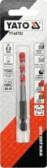 Picture of Wierto Yato `Wierto uniwersalne 6,0x85 mm.uchwyt 1/4"Hex (beton,ceramika,stal,alum.,PCV,drewno)