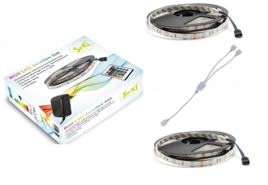 Picture of 10 Metri krāsainas RGB 150LED 12V Lentas komplekts ar pulti, vadības bloku un Y tipa sadalītāju