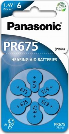 Picture of 10x1 Panasonic PR 675 Hearing Aid Batteries Zinc Air 6 pcs.