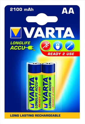 Attēls no 1x2 Varta Rechargeable Accu AA Ready2Use NiMH 2100 mAh Mignon
