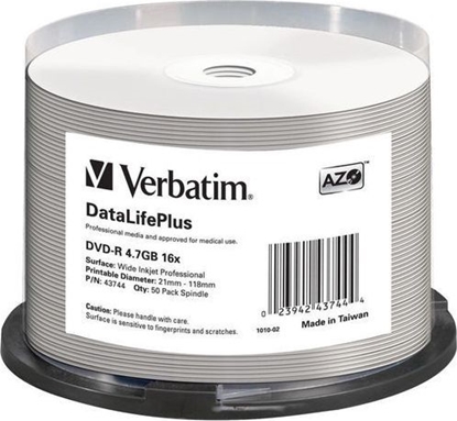 Picture of 1x50 Verbatim DVD-R 4,7GB 16x wide printable NON-ID