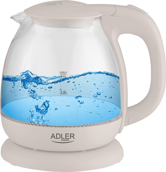 Picture of Adler Kettle AD 1283C Electric, 900 W, 1 L, Glass/Stainless steel, 360° rotational base, Cream