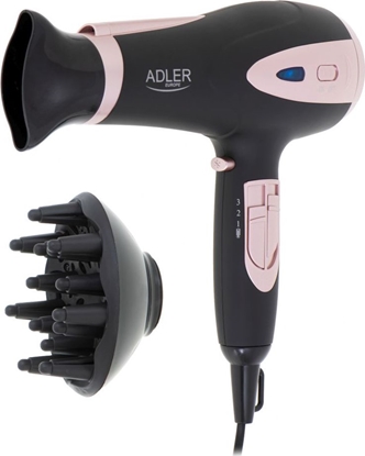 Изображение Adler Hair Dryer AD 2248b ION 2200 W, Number of temperature settings 3, Ionic function, Diffuser nozzle, Black/Pink