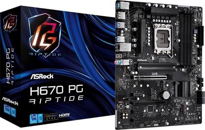 Picture of ASRock | H670 PG Riptide | Processor family Intel | Processor socket LGA1700 | DDR4 DIMM | Memory slots 4 | Supported hard disk drive interfaces SATA 3, M.2 | Number of SATA connectors 4 | Chipset H670 | ATX