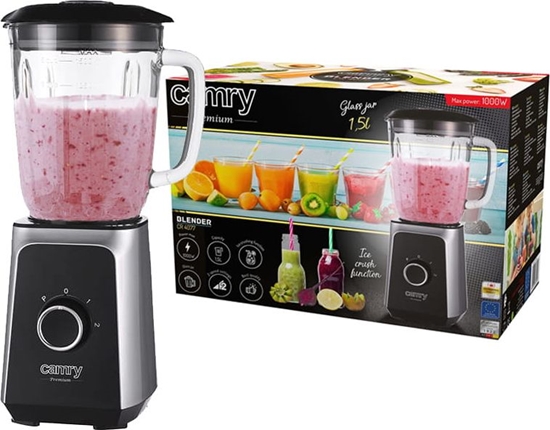 Picture of Camry Blender CR 4077 Tabletop, 500 W, Jar material Glass, Jar capacity 1.5 L, Ice crushing, Black/Stainless steel