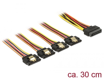 Picture of Delock Cable SATA 15 pin power plug with latching function > SATA 15 pin power receptacle 4 x straight 30 cm