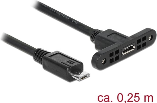 Изображение Delock Cable USB 2.0 Micro-B female panel-mount > USB 2.0 Micro-B male 25 cm