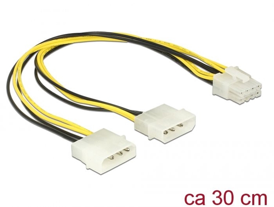 Изображение Delock Power cable 2 x 4 pin Molex male > 8 pin EPS male 30 cm
