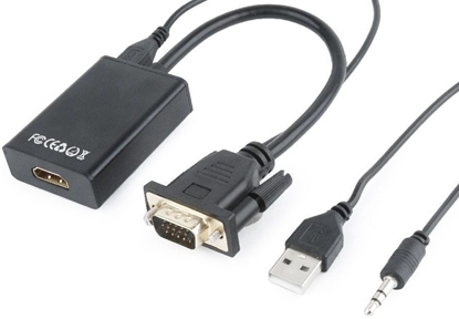 Attēls no Gembird VGA Male - HDMI Female 0.15m Black + USB/AUX Full HD