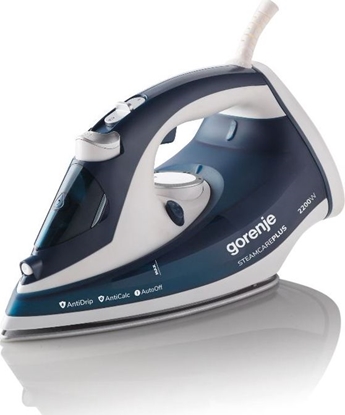 Attēls no Gorenje | Steam Iron | SIH2200TQC | Power 2200 W | Water tank capacity 300 ml | Continuous steam 30 g/min | Blue/White | Steam boost performance 90 g/min