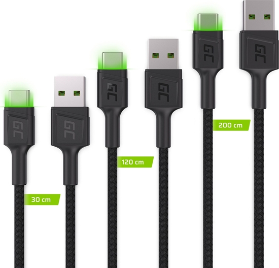 Picture of Green Cell USB Male - USB Type-C Male Set 3x with LED Diode 1.2m