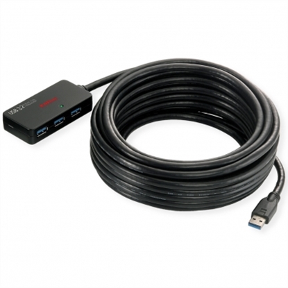 Изображение ROLINE USB 3.2 Gen 1 Hub, 4 Ports, with Repeater, black, 10 m