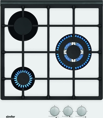 Picture of Simfer | Hob | H4.305.HGSBB | Gas on glass | Number of burners/cooking zones 3 | Rotary knobs | White