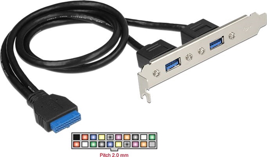 Picture of Delock Slot bracket 1 x 19 pin USB 3.0 pin header female internal > 2 x USB 3.0 Type-A female external