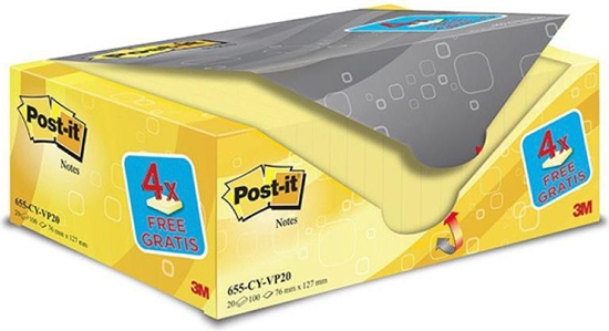Picture of 3M Bloczek samop. POST-IT® (655CY-VP20), 127x76mm, (20+4)x100 kart., óte