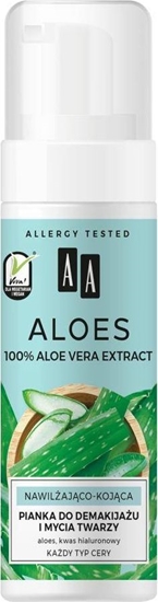 Изображение AA Aloes 100% Aloe Vera Extract pianka do demakijażu i mycia twarzy nawilżająco - kojąca 150ml