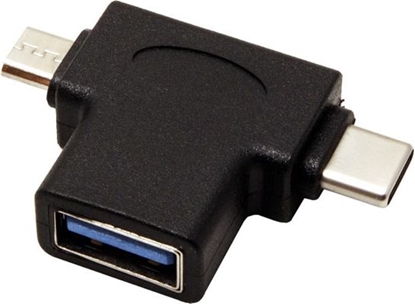 Attēls no Adapter USB microUSB - USB + USB-C Czarny