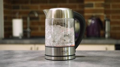 Attēls no Adler Kettle AD 1247 NEW With electronic control, 1850 - 2200 W, 1.7 L, Stainless steel, glass, Stainless steel/Transparent, 360° rotational base