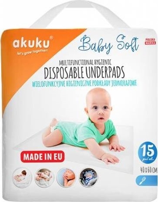 Attēls no Akuku AKUKU Podkad Jednorazowy Baby Soft 40x60cm 15 szt.