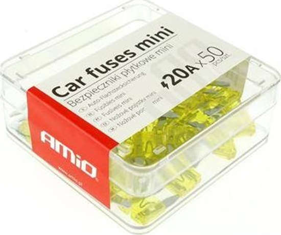 Изображение AMiO Bezpieczniki samochodowe pytkowe mini pudeko 50 szt. 20A