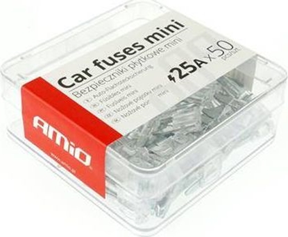 Изображение AMiO Bezpieczniki samochodowe pytkowe mini pudeko 50 szt. 25A