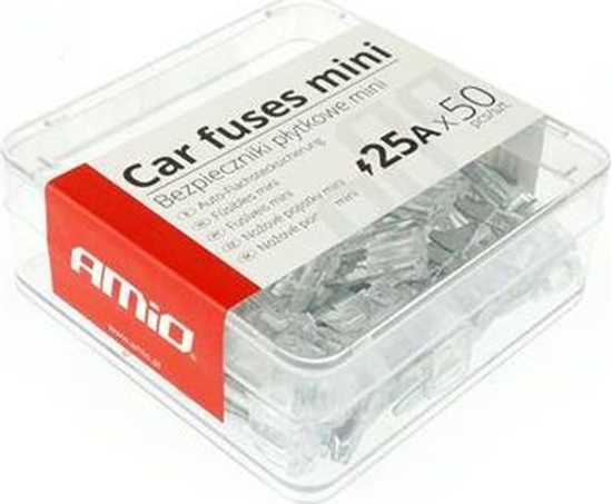 Изображение AMiO Bezpieczniki samochodowe pytkowe mini pudeko 50 szt. 25A