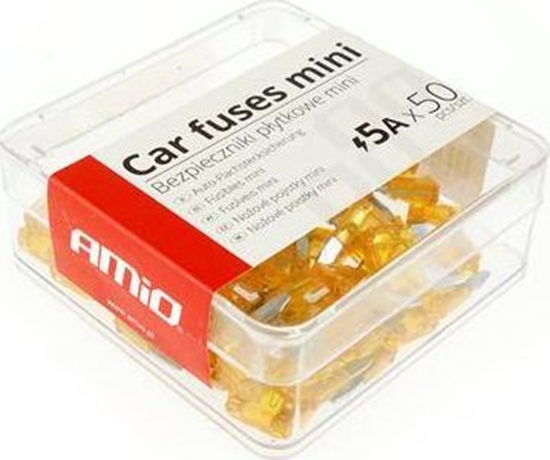 Изображение AMiO Bezpieczniki samochodowe pytkowe mini pudeko 50 szt. 5A