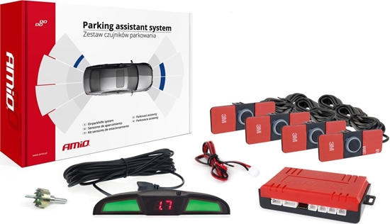 Picture of AMiO Zestaw czujników parkowania cofania led cob 4 sensory czarne wewntrzne 16,5mm