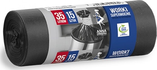 Изображение Anna Zaradna Worki na mieci ANNA ZARADNA, supermocne, 35 l, 15 szt., czarny