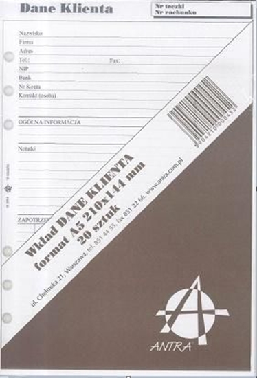 Picture of Antra Wkad do organizera A5 Dane klienta (270045)