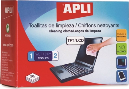 Изображение Apli Chusteczki nawilżane i suche do czyszczenia ekranów TFT/LCD 40 szt. (AP11325)