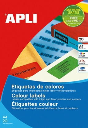 Изображение Apli Etykiety kolorowe APLI, 210x297mm, prostokątne, niebieskie, 20 ark.