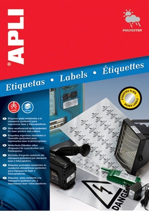 Изображение Apli Etykiety poliestrowe APLI, 45,7x21,2mm, zaokrąglone, srebrne, 20 ark.