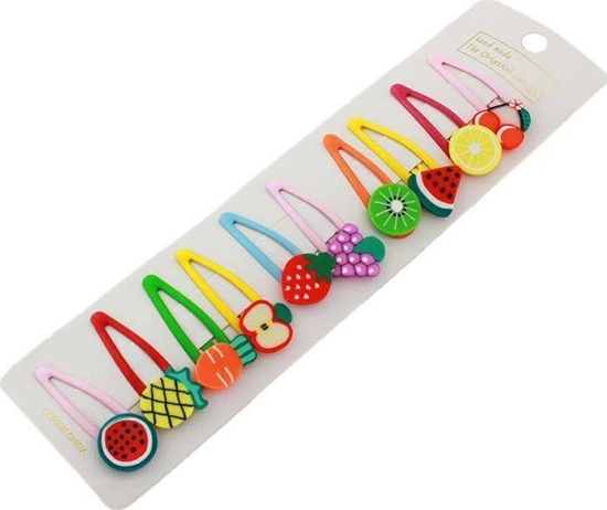 Изображение Aptel METALOWE SPINKI DO WOSÓW ZESTAW 10szt wzór owoce 5x2 cm AG264A