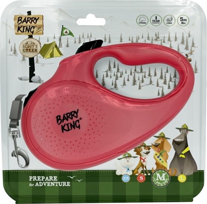 Изображение Barry King Smycz automatyczna dla psa róowa M - sznurek 5m, do 20kg