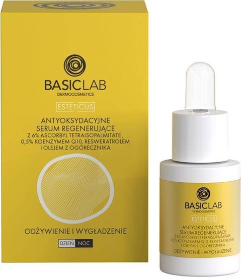 Изображение Basiclab Esteticus antyoksydacyjne serum regenerujce z 6% ascorbyl tetraisopalmitate 0.5% koenzymem Q10 i olejem z ogórecznik