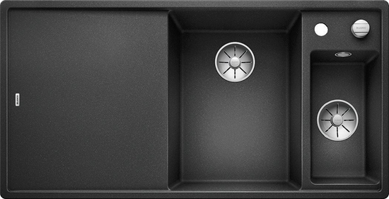 Изображение Zlewozmywak Blanco Axia III 6 S Silgranit antracyt z korkiem automatycznym InFino, deska szklana, odsczarka stalowa, komora z prawej (523472)