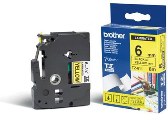 Picture of Brother Gloss Laminated Labelling Tape - 6mm, Black/Yellow label-making tape TZ